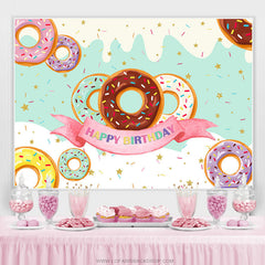 Lofaris Colorful Donut Candyland Theme Happy Birthday Backdrop