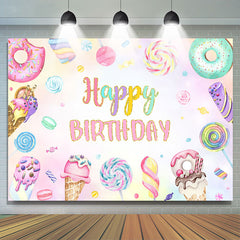 Lofaris Colorful Donut Pink Candy Happy Birthday Backdrop