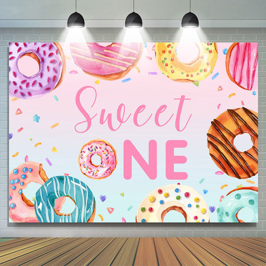 Lofaris Colorful Donut Themed Sweet One Happy Birthday Backdrop