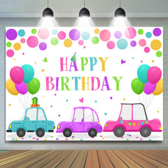 Lofaris Colorful Dots And Balloons Car Happy Birthday Backdrop