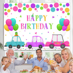 Lofaris Colorful Dots And Balloons Car Happy Birthday Backdrop