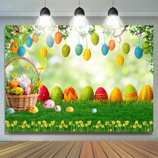 Lofaris Colorful Eggs Bokeh Garden Spring Easter Backdrop