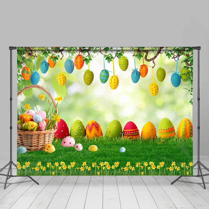 Lofaris Colorful Eggs Bokeh Garden Spring Easter Backdrop