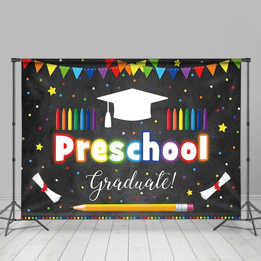 Lofaris Colorful Flag Black Preschool Happy Graduation Backdrop
