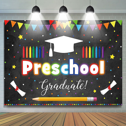 Lofaris Colorful Flag Black Preschool Happy Graduation Backdrop
