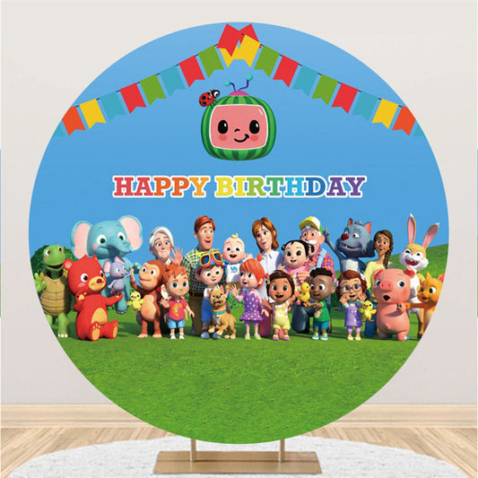 Lofaris Colorful Flags And Big Family Round Birthday Backdrop