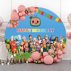 Lofaris Colorful Flags And Big Family Round Birthday Backdrop