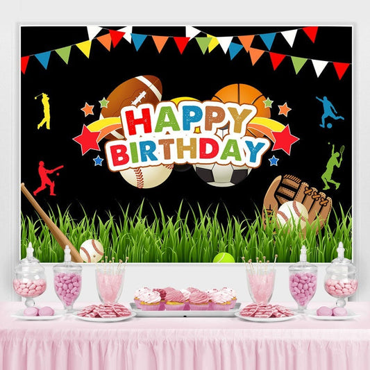 Lofaris Colorful Flags Stars Boy Sports Happy Birthday Backdrop