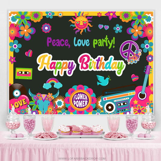 Lofaris Colorful Floral Peace Love Happy Birthday Party Backdrop