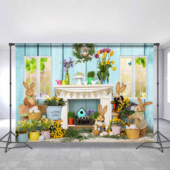 Lofaris Colorful Flowers And Lovely Rabbit Easter Day Backdrop