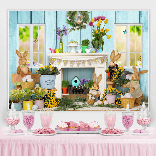 Lofaris Colorful Flowers And Lovely Rabbit Easter Day Backdrop