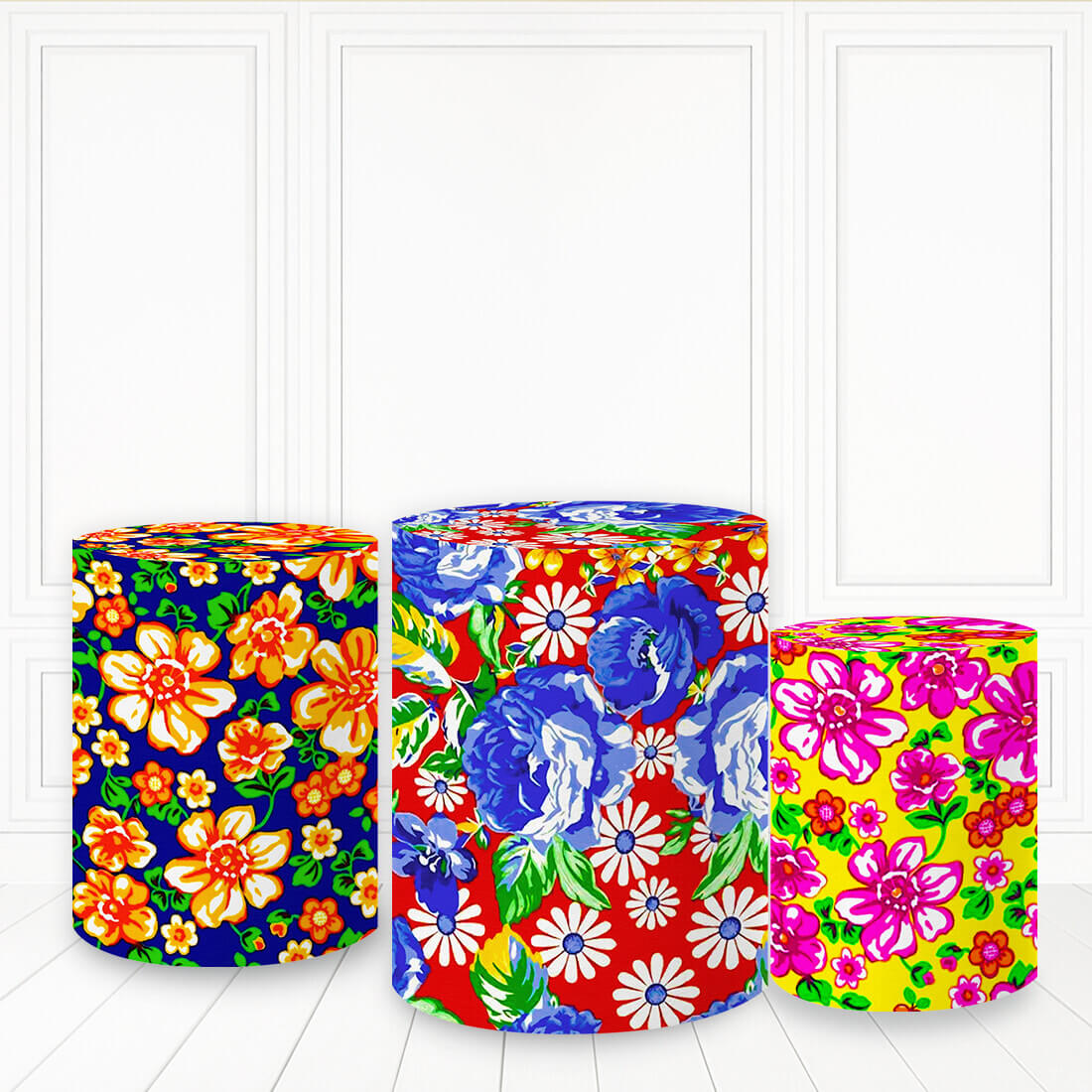 Lofaris Colorful Flowers Pillar Cover Happy Wedding Cylinder