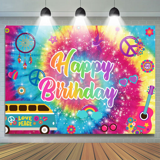 Lofaris Colorful Glitter Pattern Happy Birthday Backdrop Banner