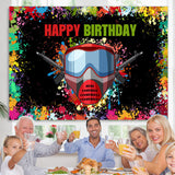 Load image into Gallery viewer, Lofaris Colorful Graffiti And Gas Mask Happy Birthday Backdrop