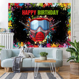 Load image into Gallery viewer, Lofaris Colorful Graffiti And Gas Mask Happy Birthday Backdrop