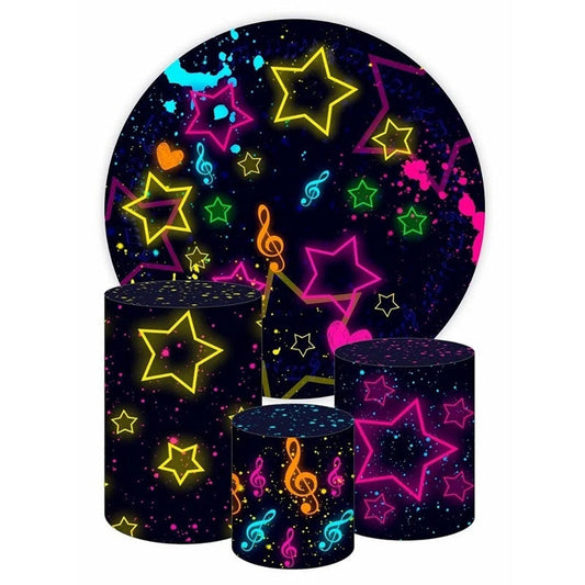 Lofaris Colorful Graffiti Star Round Black Birthday Backdrop Kit