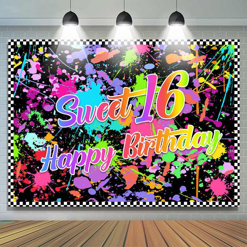 Lofaris Colorful Graffiti Sweet 16 Happy Birthday Backdrop
