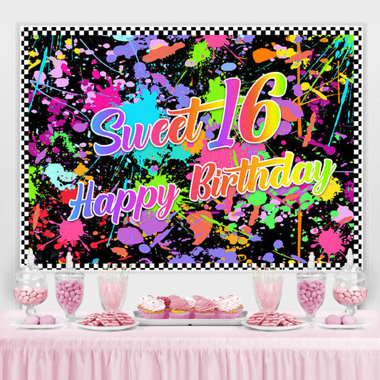 Lofaris Colorful Graffiti Sweet 16 Happy Birthday Backdrop