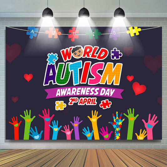 Lofaris Colorful Hands World Autism Awareness Backdrop