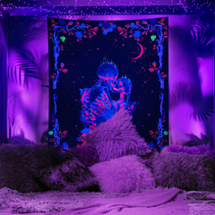 Lofaris Colorful Hippie Skull Kissing Lover Wall Blacklight Tapestry
