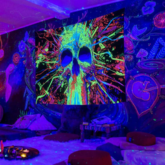 Lofaris Colorful Hippie Skull Wall Blacklight Tapestry for Bedroom