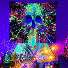 Lofaris Colorful Hippie Skull Wall Blacklight Tapestry for Bedroom