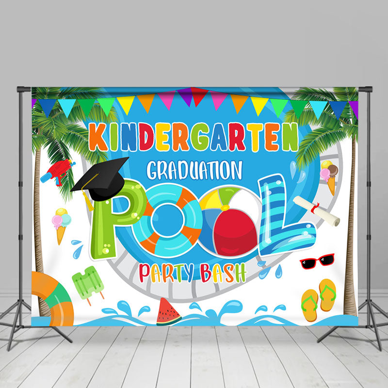 Lofaris Colorful Kindergarten Grad Pool Party Bash Backdrop