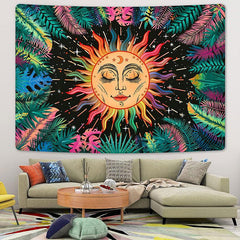 Lofaris Colorful Leaves And Sun Abstract Galaxy Wall Tapestry