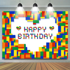 Lofaris Colorful Lego Brick Heart Happy Birthday Backdrop