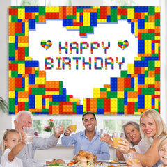 Lofaris Colorful Lego Brick Heart Happy Birthday Backdrop