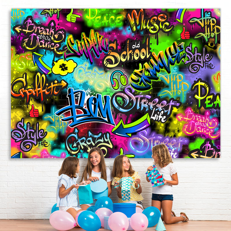Colorful Letter And Graffiti Wall Backdrop For Party – Lofaris