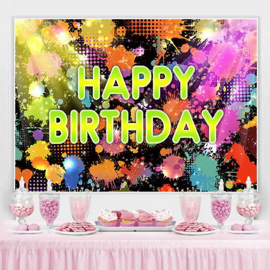 Lofaris Colorful Lights And Graffiti Happy Birthday Backdrop