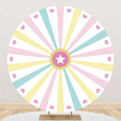 Lofaris Colorful Lines With Hearts Round Star Cute Backdrop