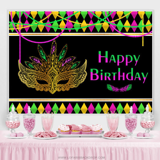 Lofaris Colorful Mask Masquerade Theme Happy Birthday Backdrop