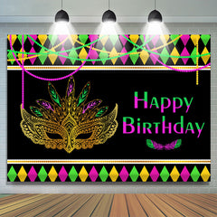Lofaris Colorful Mask Masquerade Theme Happy Birthday Backdrop
