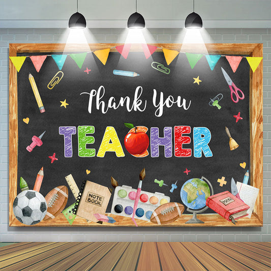 Lofaris Colorful Patterns Black Thank You Teacher Party Backdrop