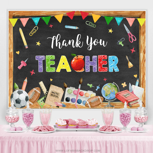 Lofaris Colorful Patterns Black Thank You Teacher Party Backdrop