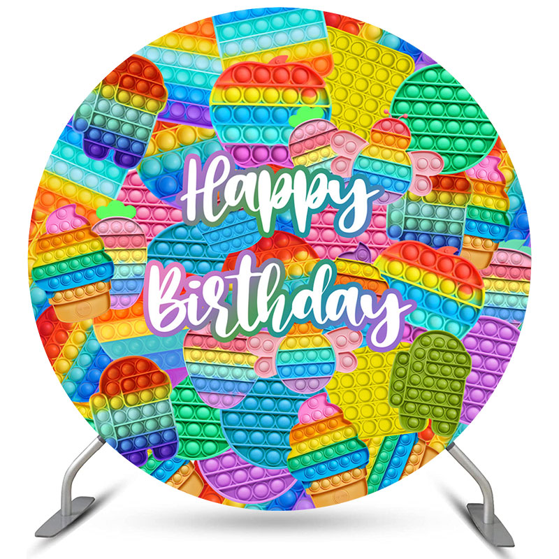 Lofaris Colorful Pop It Fidget Happy Birthday Round Backdrops