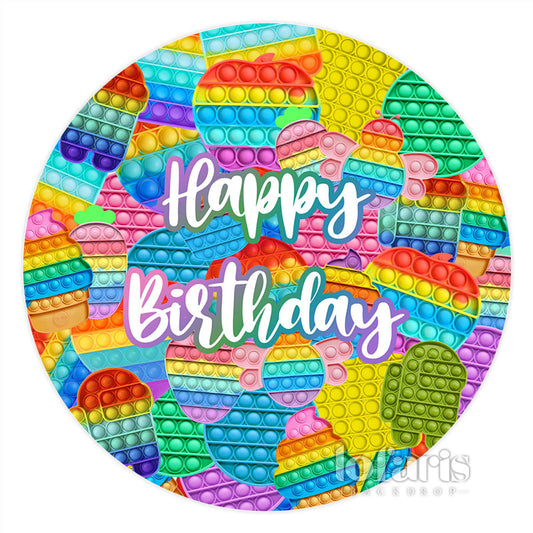 Lofaris Colorful Pop It Fidget Happy Birthday Round Backdrops