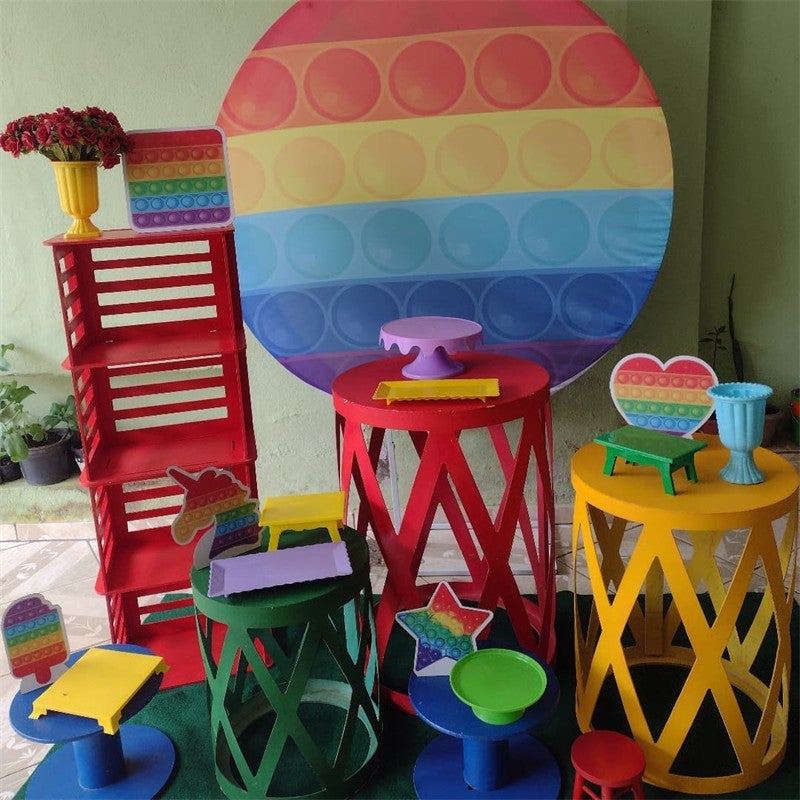 Lofaris Colorful Pop It Round Birthday Party Decoration Backdorp