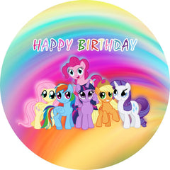 Lofaris Colorful Rainbow And Cartoon Horse Round Birthday Backdrop
