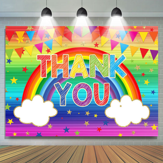 Lofaris Colorful Rainbow And Flags Thank You Birthday Backdrop