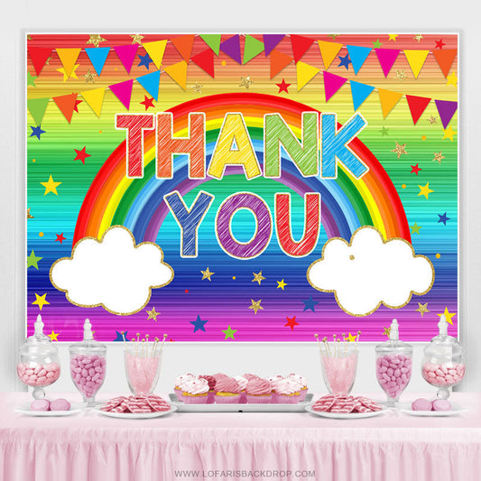 Lofaris Colorful Rainbow And Flags Thank You Birthday Backdrop