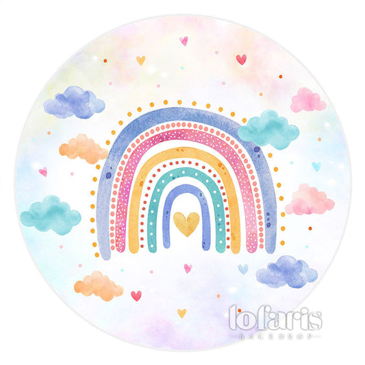 Lofaris Colorful Rainbow Cloud Birthday Round Backdrop For Girl