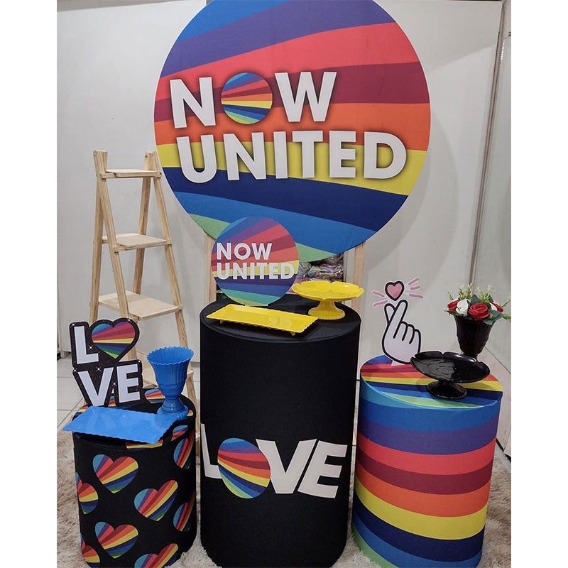 Lofaris Colorful Rainbow Now United Round Birthday Backdrop Kit
