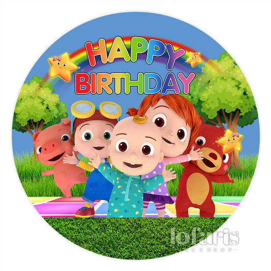 Lofaris Colorful Rainbow Round Kids Happy Birthday Backdrop