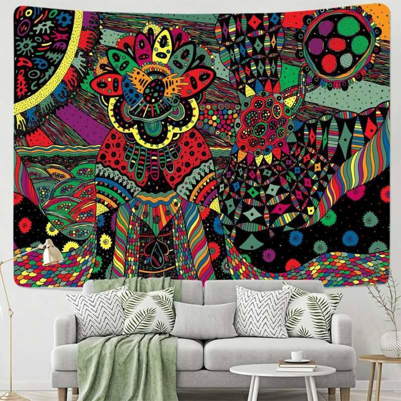Lofaris Colorful Retro Psychedelic Mandala Geometric Wall Tapestry