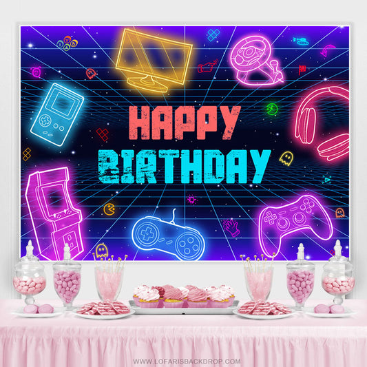 Lofaris Colorful Scifi Electronics Happy Birthday Backdrop
