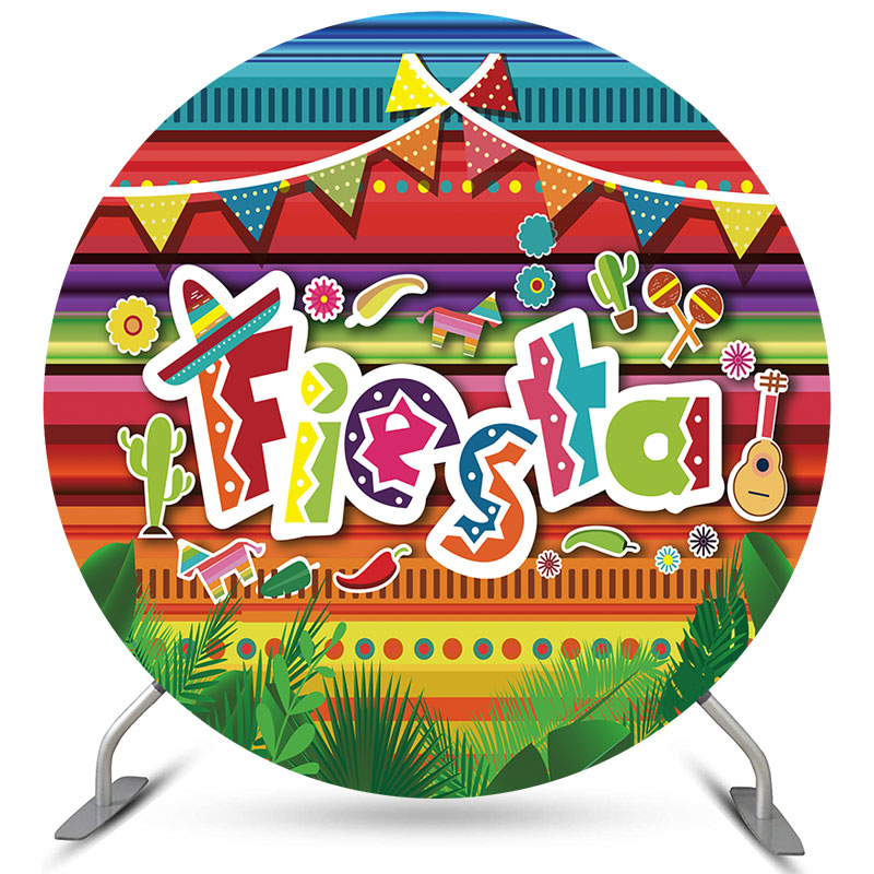 Lofaris Colorful Stripes Round Mexicana Fiesta Party Backdrop