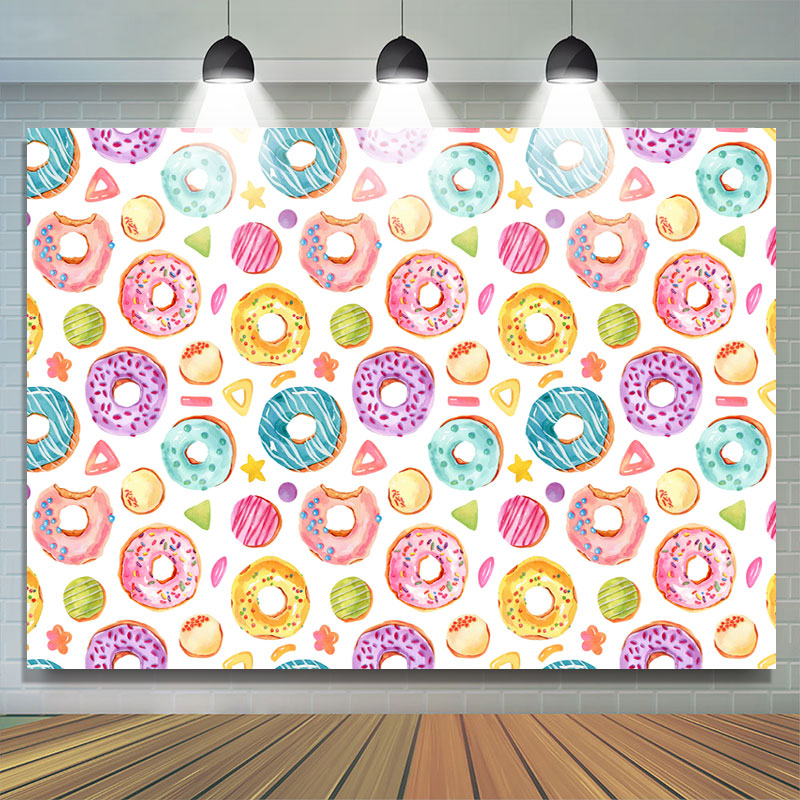 Lofaris Colorful Sweet Donuts Themed Happy Birthday Backdrop